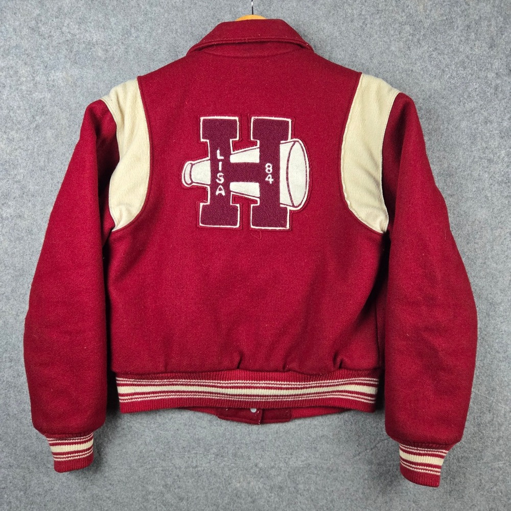 Vintage Trophy Letterman Varsity Jacket Mens Medium Red Wool Cheerleader 80s